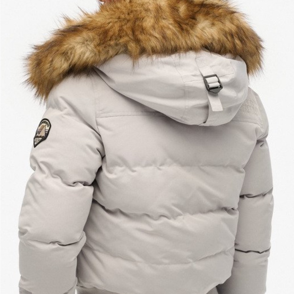 Superdry Gray Bomber Jacket with Faux Fur Hood